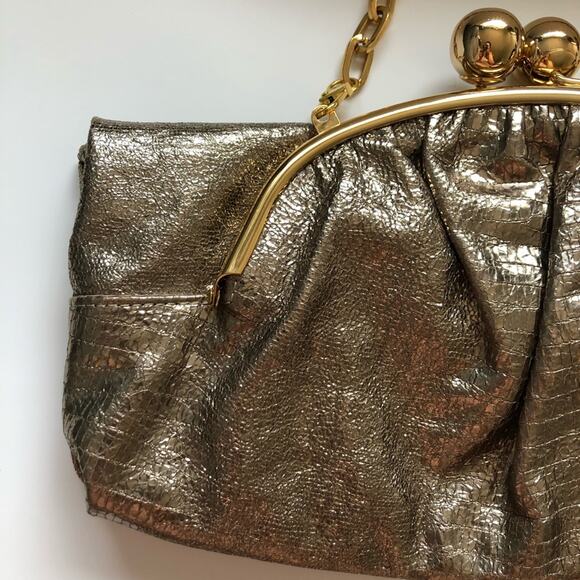 Sondra Roberts Clutch Bag Kisslock Chain Strap GUC - Picture 4 of 8